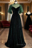 Green Velvet Long A-Line Prom Dress Evening Dress