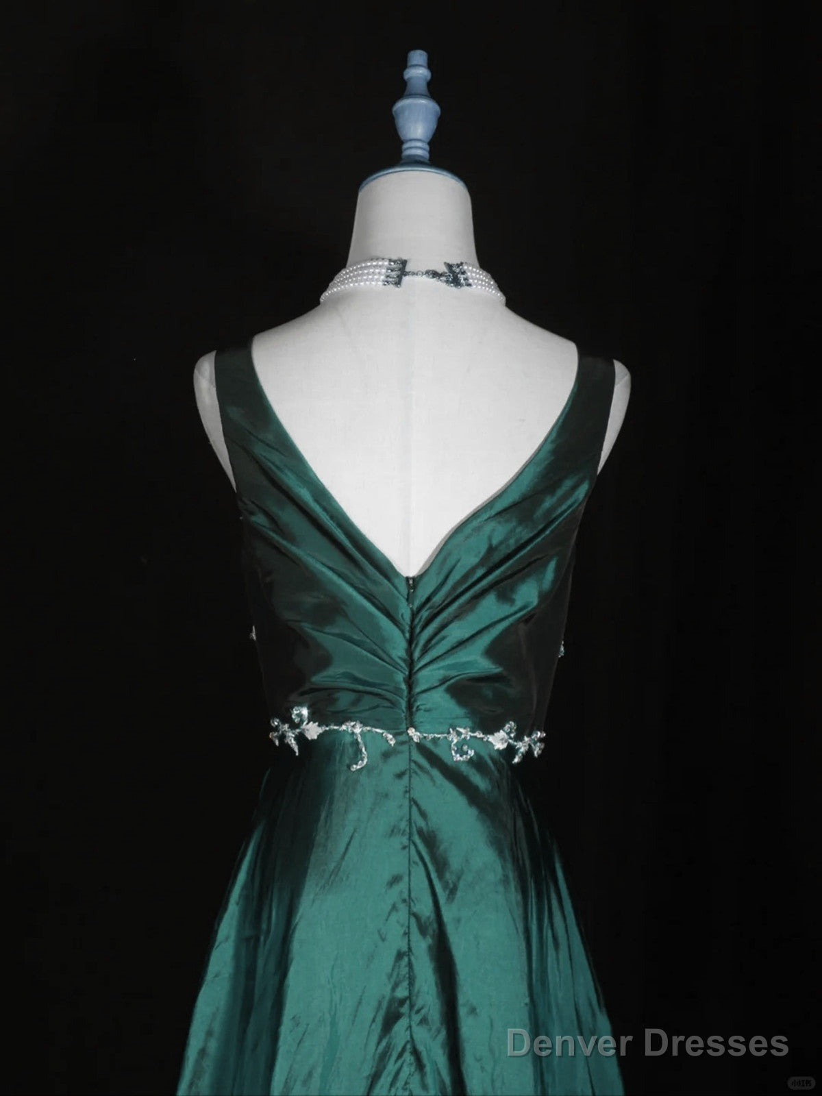 Green Vintage Style Taffeta with Lace Prom Dress, Green Long Party Dress Secondary image