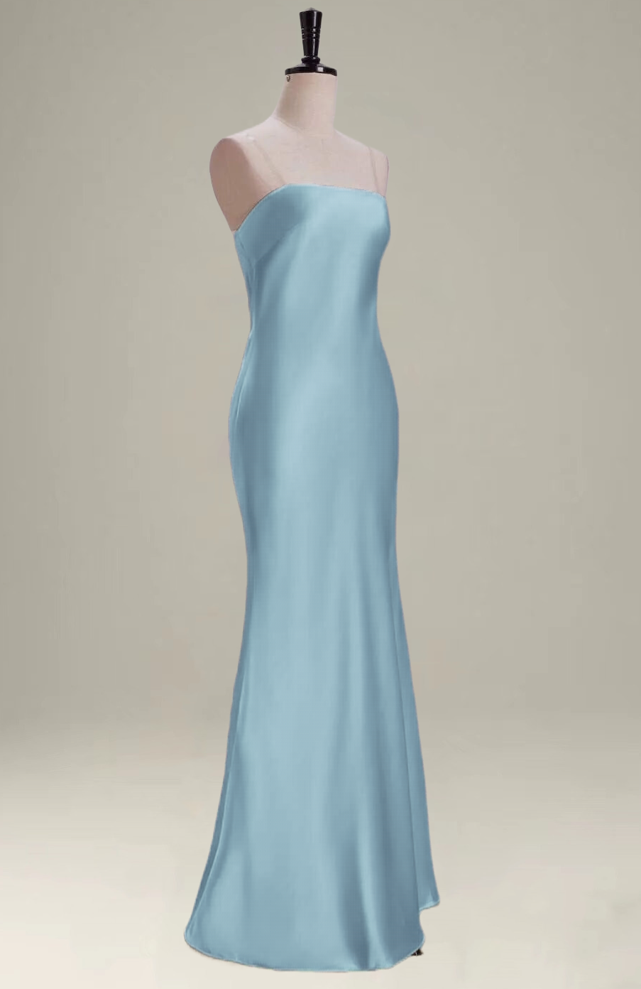 Grey Blue Mermaid Strapless Floor Length Satin Bridesmaid Dress Secondary image