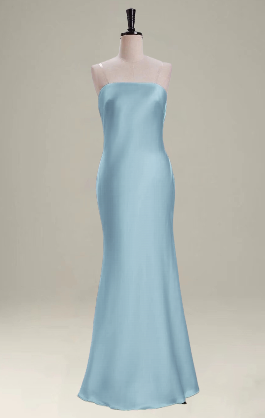 Grey Blue Mermaid Strapless Floor Length Satin Bridesmaid Dress Main image