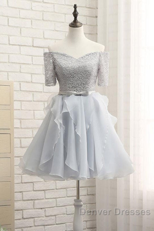 Grey Lace And Organza Homecoming Dress, Lovely Homecoming Dress , Short Prom Dress Secondary image
