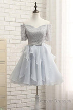 Grey Lace And Organza Homecoming Dress, Lovely Homecoming Dress , Short Prom Dress