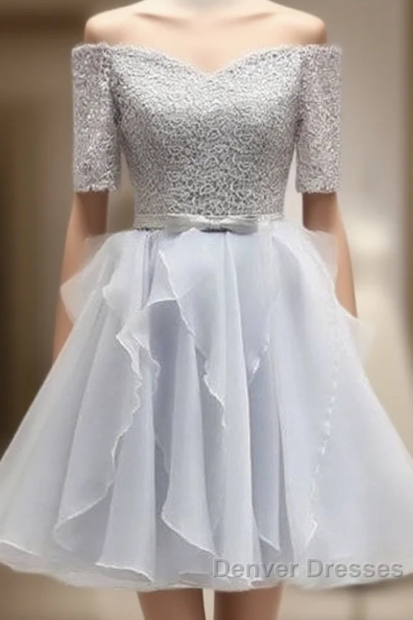 Grey Lace And Organza Homecoming Dress, Lovely Homecoming Dress , Short Prom Dress Main image