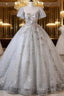 Grey Short Sleeves Tulle Ball Gown Prom Dress, Grey Ball Gown Sweet 16 Dress