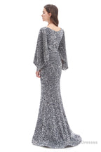 V-Neck Sequins Mermaid Prom Dresses with Sleeves