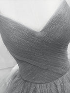 Grey V-neckline Tulle Long Formal Dress, Grey Sweetheart 16 Dress