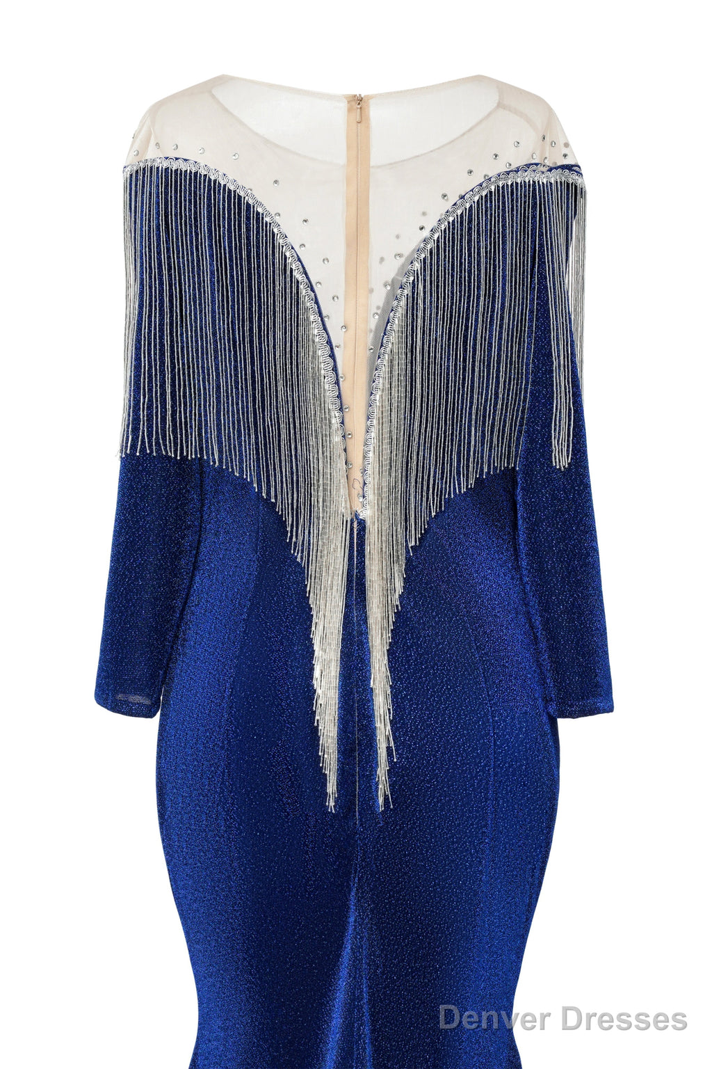 Deep V-neck Shiny Purple Prom Dresses Long sleeves Mermaid Evening Party Dresses