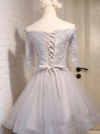 Half Sleeves Short Lace Prom Dress, Short Lace Homecoming Bridesmaid Dress