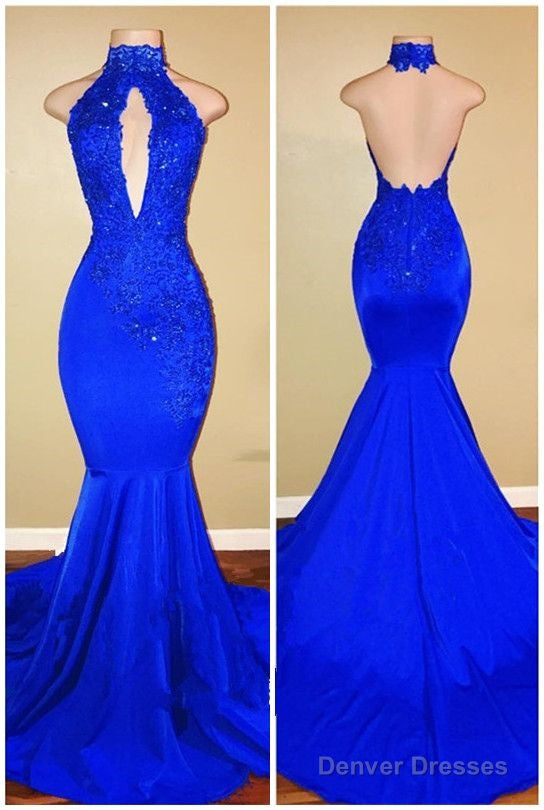 Halter Backless Mermaid Royal Blue Prom Dresses Secondary image