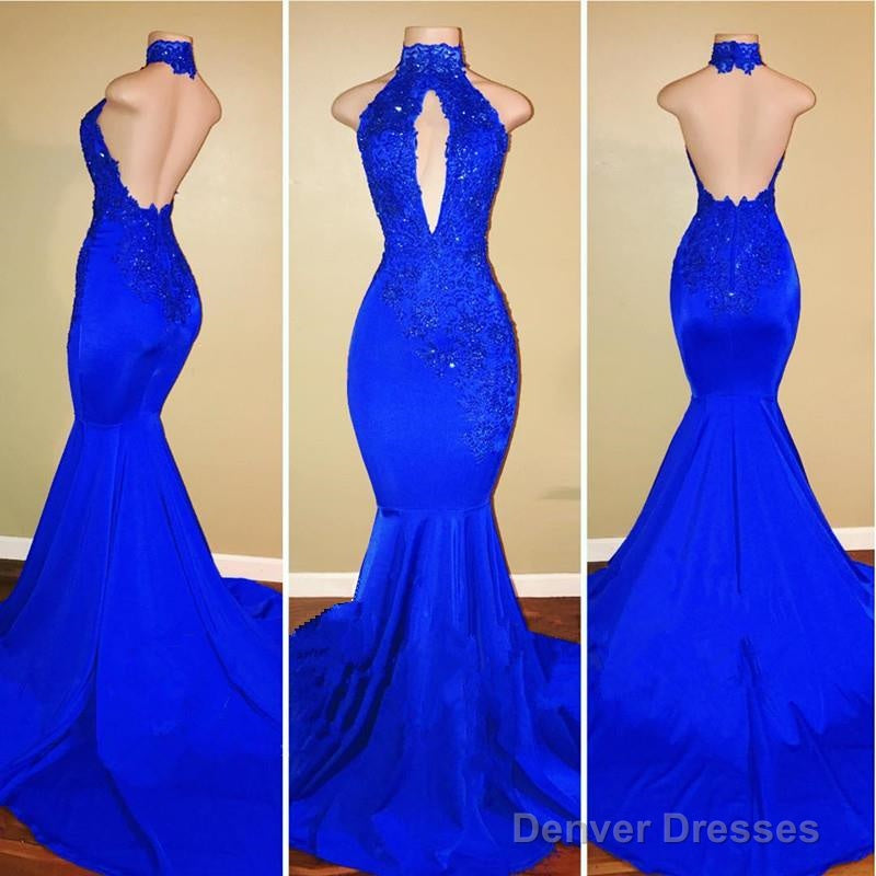Halter Backless Mermaid Royal Blue Prom Dresses Main image