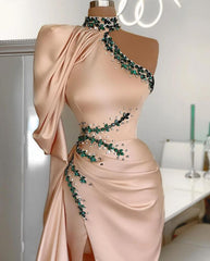Halter Mermaid Evening Gown with Cape One Shoulder Front Split Prom Party Gowns