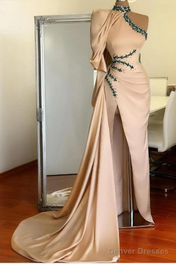 Halter Mermaid Evening Gown with Cape One Shoulder Front Split Prom Party Gowns Main image