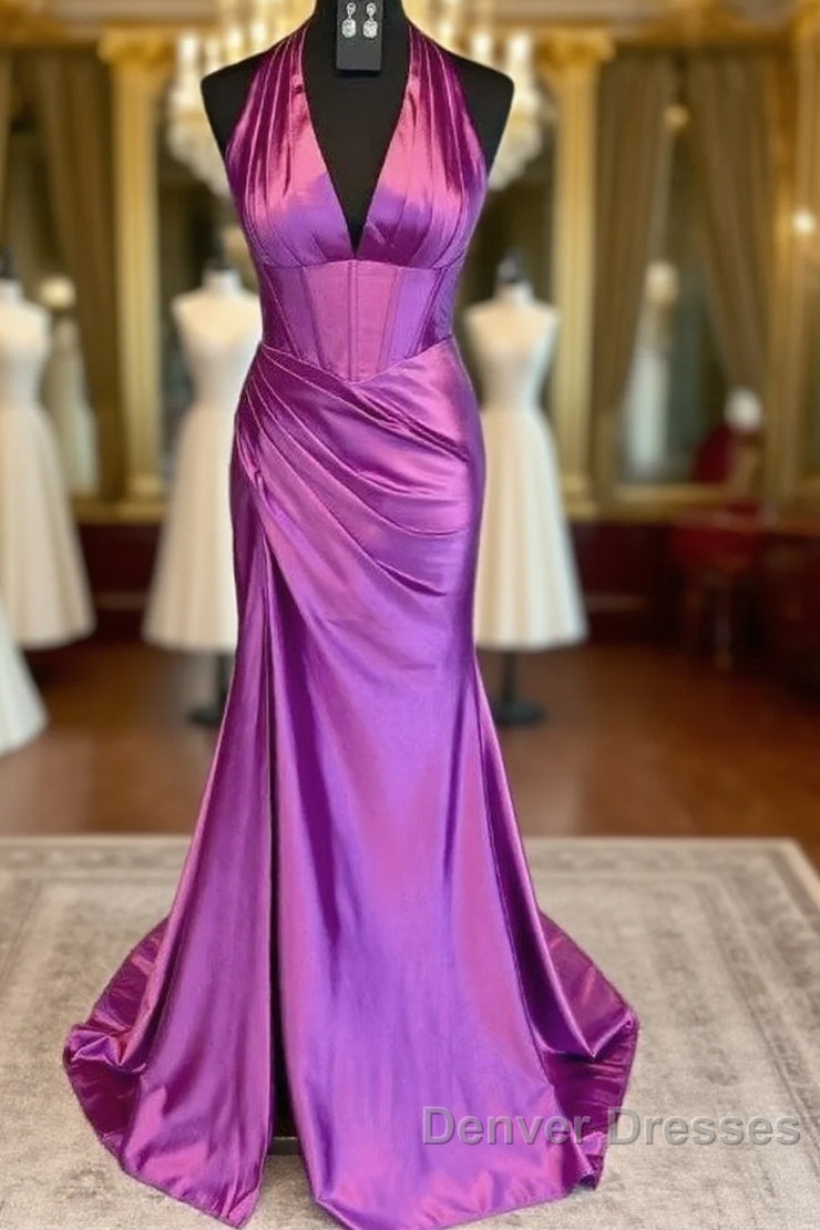 Halter Mermaid Long Prom Dress With Open Back Main image