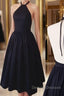 Halter Neck Backless Black Short Prom Dress, Black Homecoming Dress