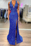 Halter Neck Royal Blue Long Prom Dress, Shiny Royal Blue Long Formal Evening Dress