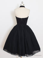 Halter Neck Short Black Backless Prom Dresses, Open Back Short Black Formal Homecoming Dresses
