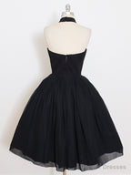 Halter Neck Short Black Backless Prom Dresses, Open Back Short Black Formal Homecoming Dresses