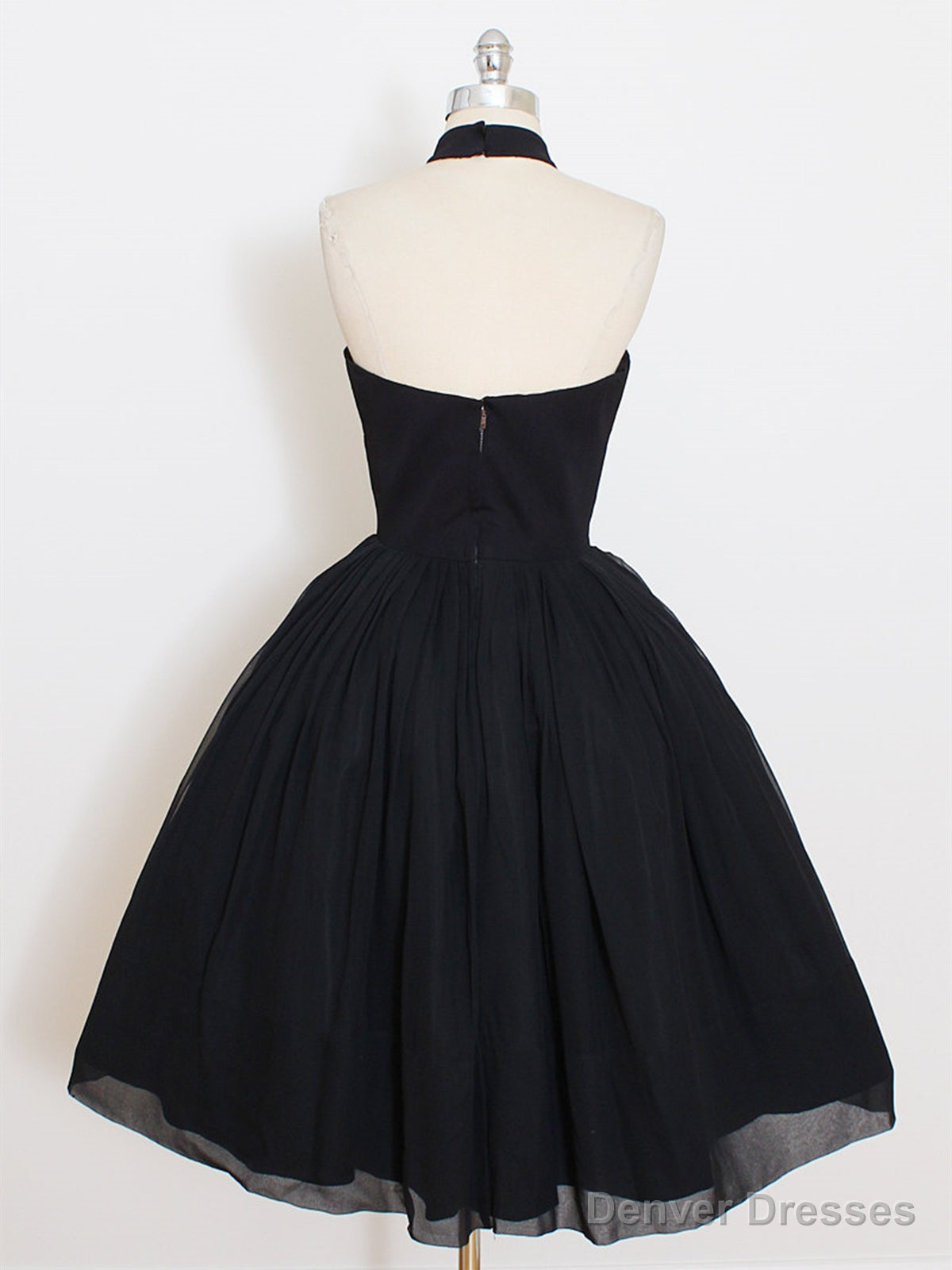 Halter Neck Short Black Backless Prom Dresses, Open Back Short Black Formal Homecoming Dresses