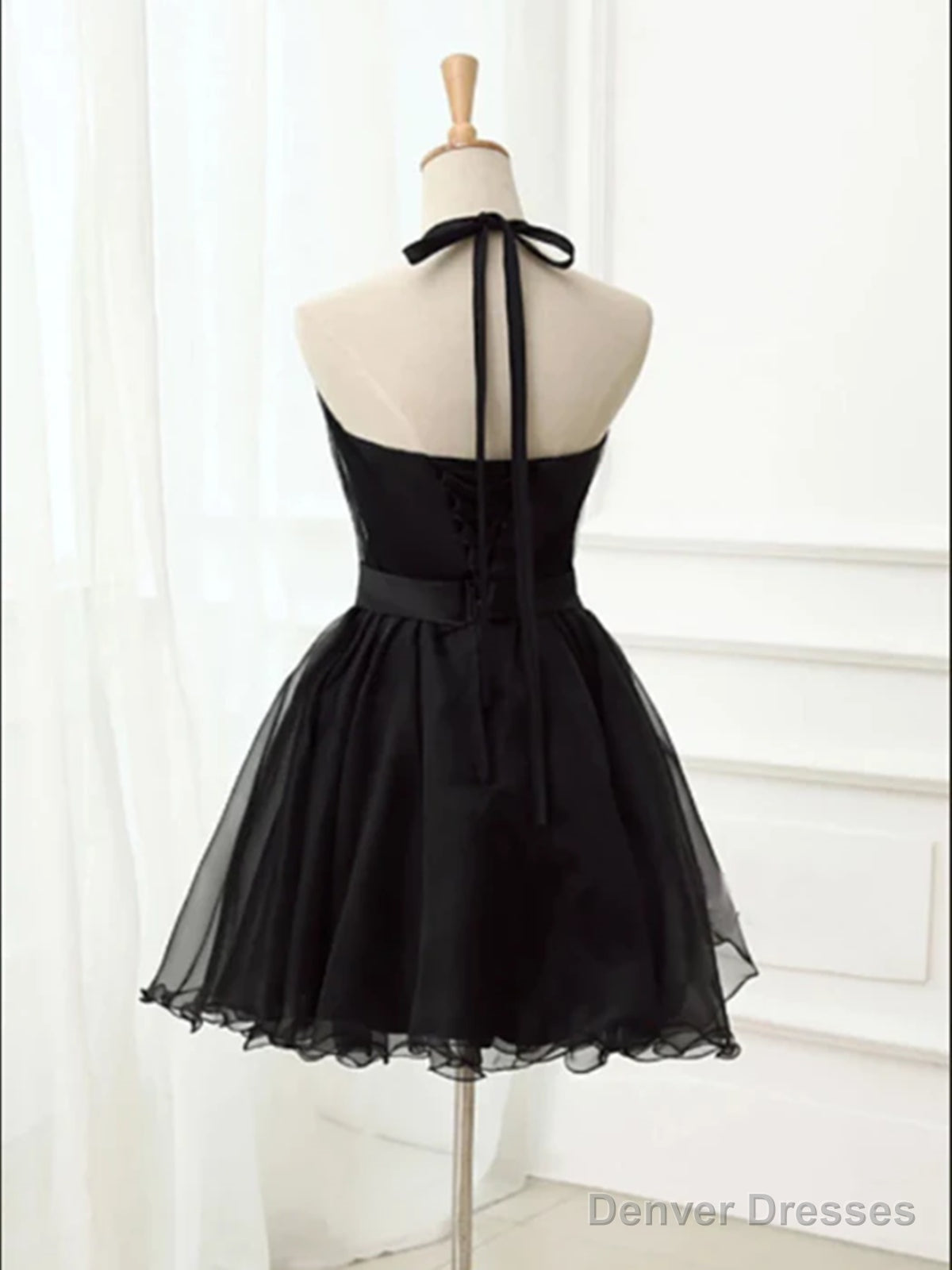 Halter Neck Short Black Prom Dresses, Short Black Graduation Homecoming Dresses, Little Black Dresses Secondary image