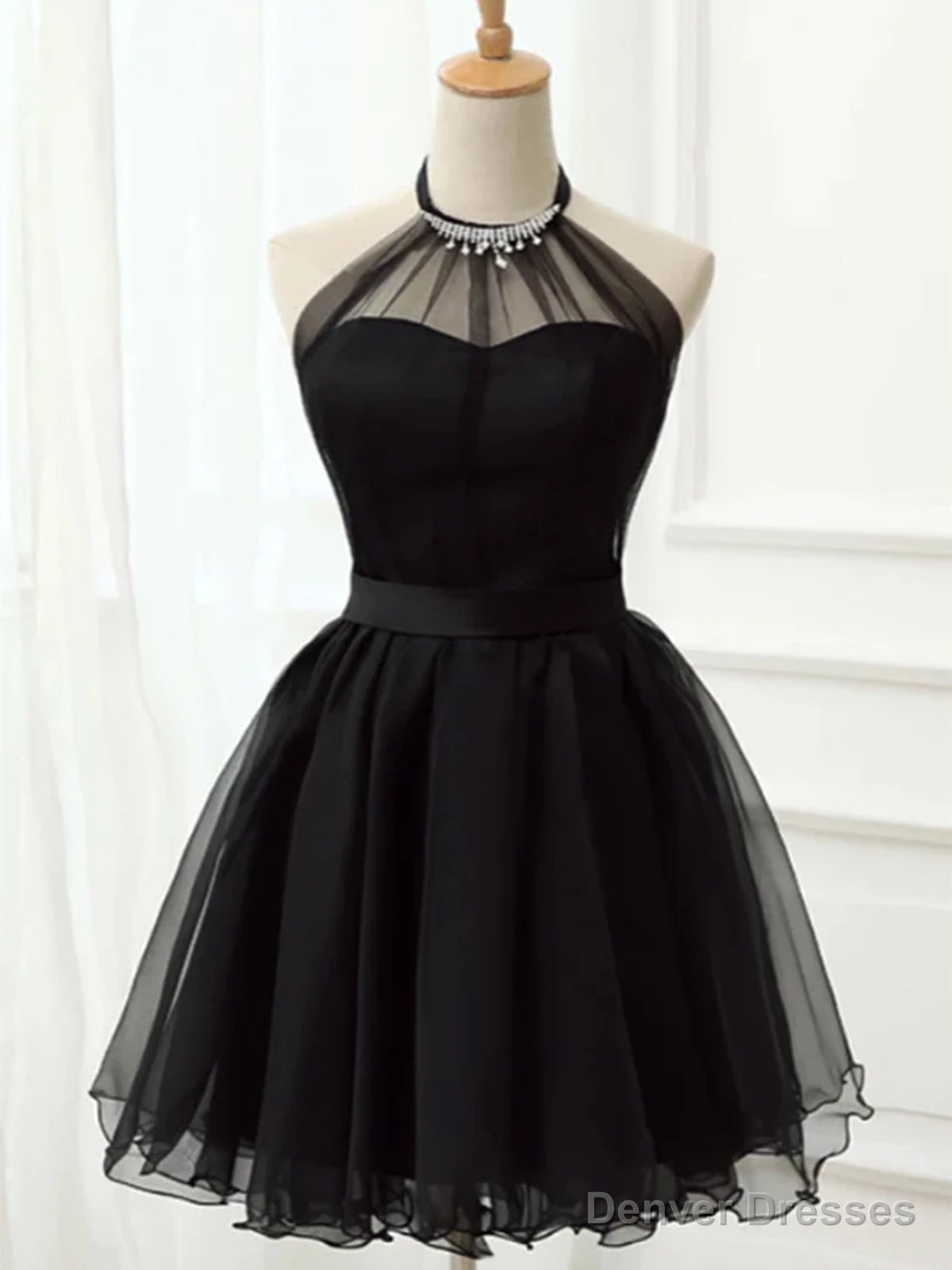 Halter Neck Short Black Prom Dresses, Short Black Graduation Homecoming Dresses, Little Black Dresses Main image