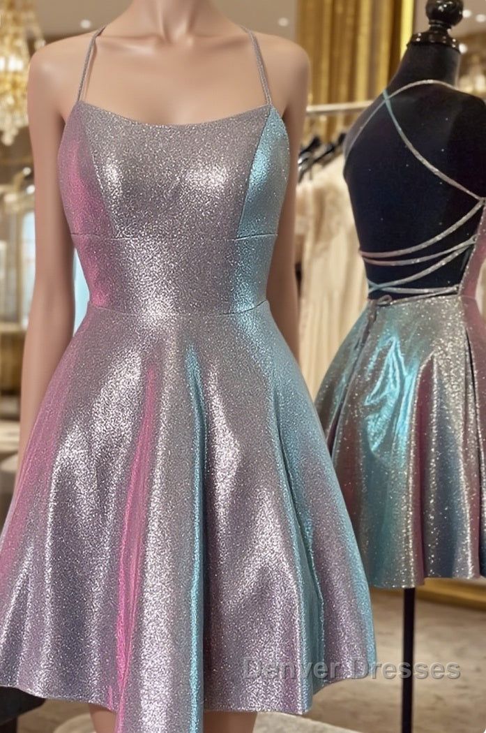 Halter Neck Short Purple Prom Dress with Cross Back, Backless Short Purple Formal Homecoming Dress Main image