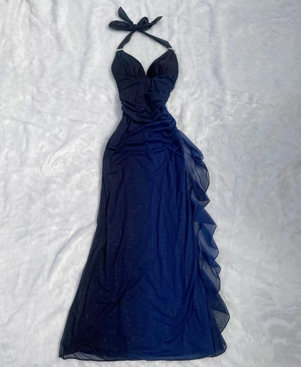 Halter Ombre Navy Blue Long Chiffon Prom Dress Main image