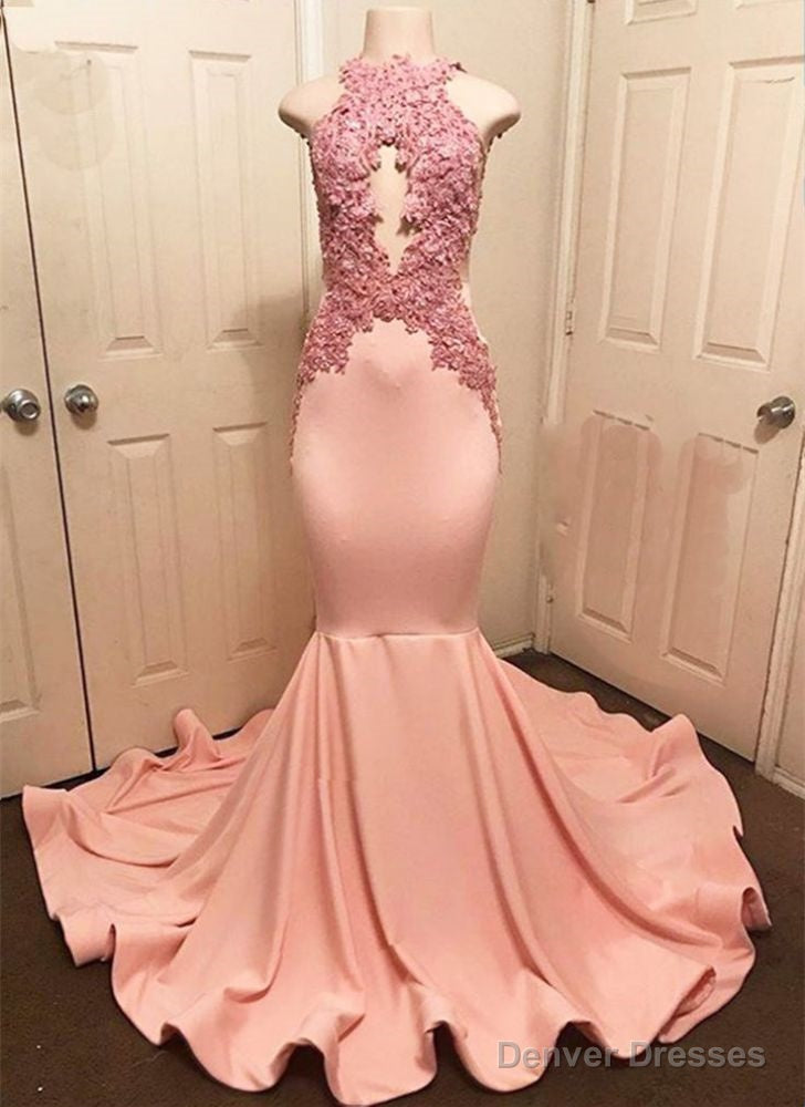 Halter Pink Lace Prom Party Gowns| Mermaid Formal Dresses Secondary image