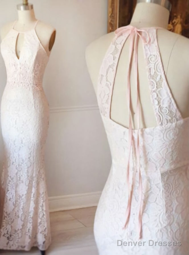 Halter Prom Dress Pink Lace Prom Dress Mermaid Evening Dress Main image