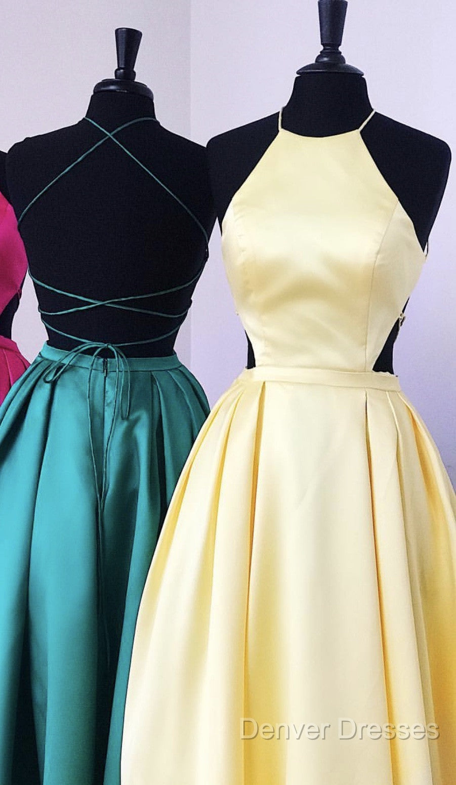 Halter Prom Long Satin Gown Dress Lace Up Back
