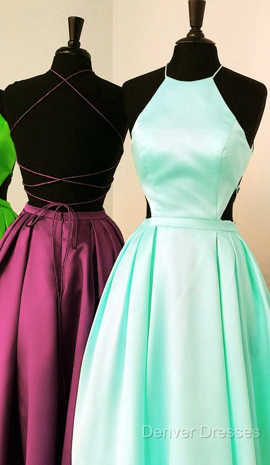 Halter Prom Long Satin Gown Dress Lace Up Back
