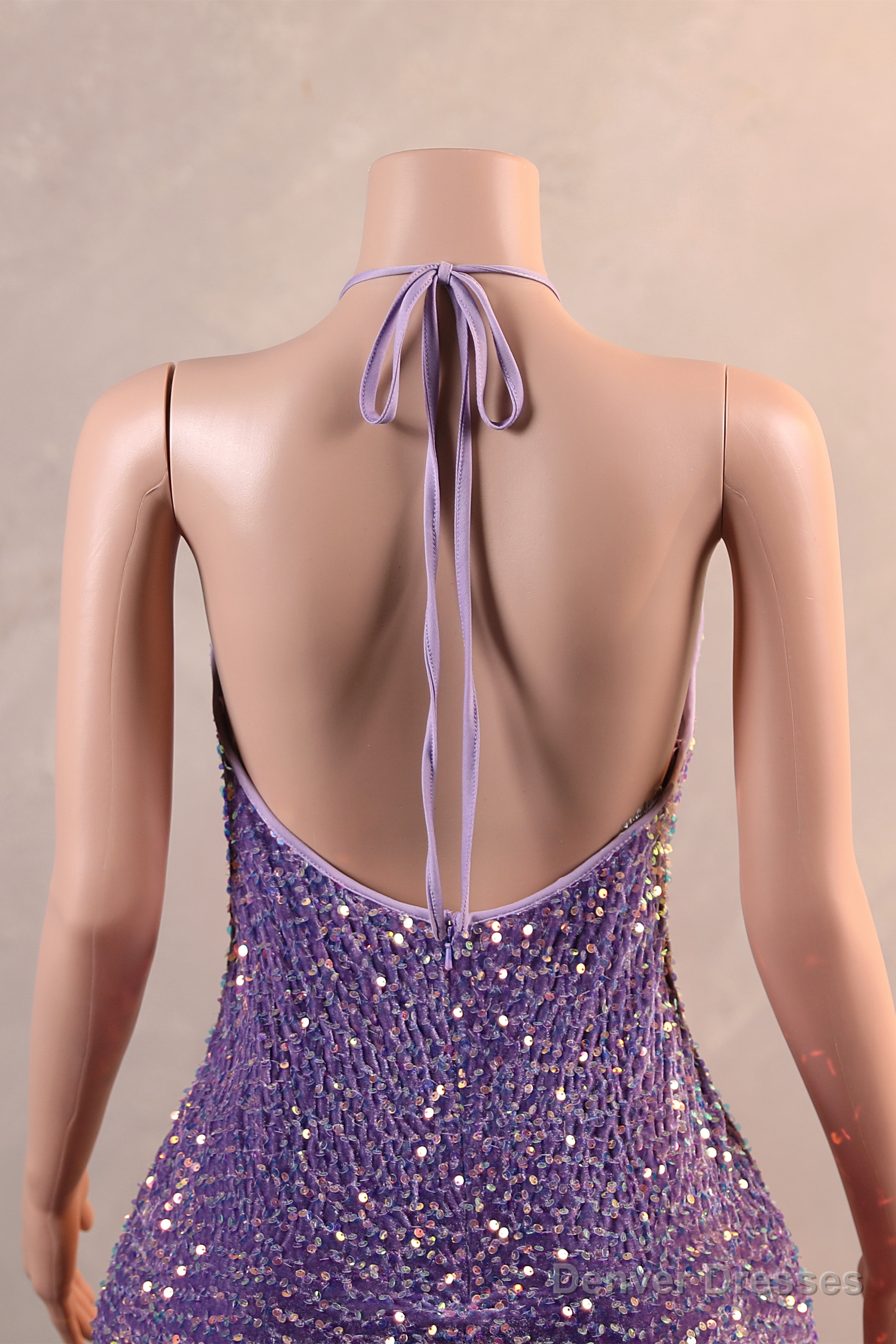 Halter Purple Prom Dresses Sequin Long Evening Dresses with Fringe