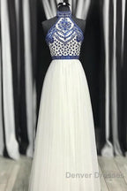 Halter Scoop Neck Tulle Floor-Length Prom Dress