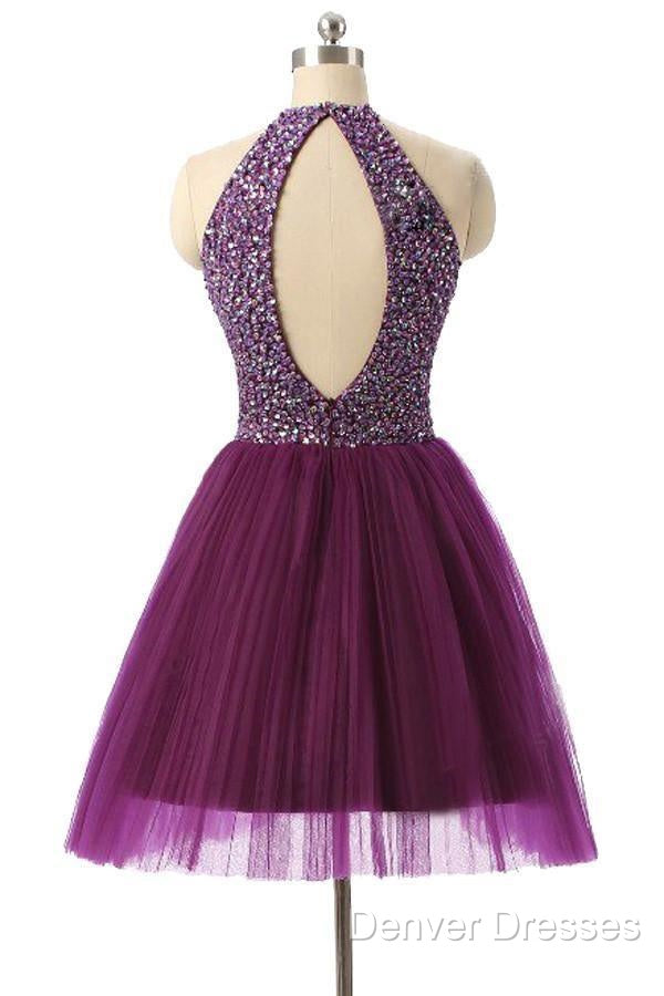 Halter Sleeveless Short Purple Homecoming Dress Prom Dress Secondary image