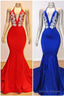 Halter V-neck Appliques Mermaid Long Eveing Gowns