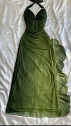 Green Shiny Elegant Strap Gradient Long Chiffon Ball Gown Prom Dress Evening Dress Party Dress