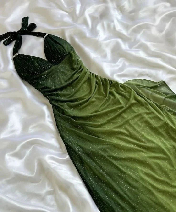 Green Shiny Elegant Strap Gradient Long Chiffon Ball Gown Prom Dress Evening Dress Party Dress Main image
