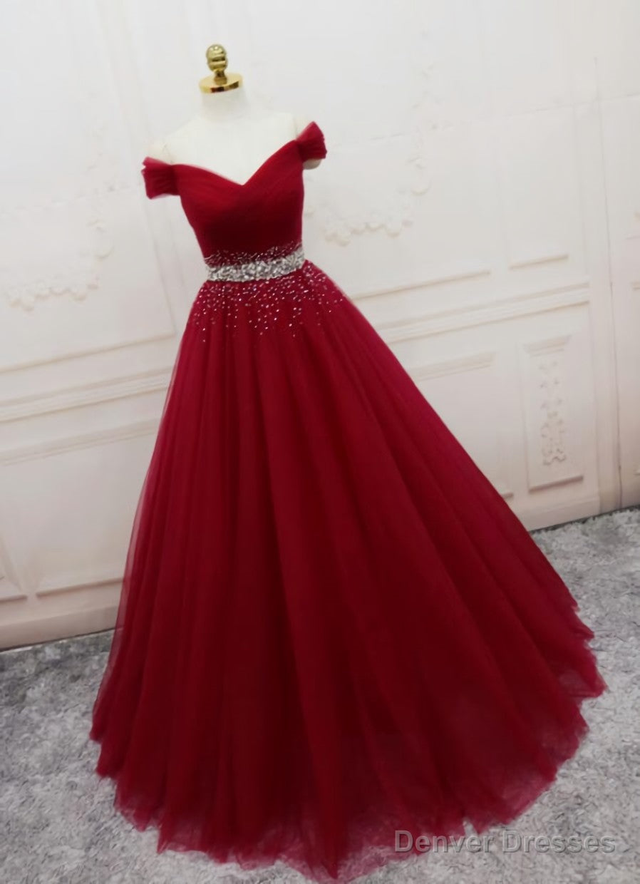 Handmade A-line Prom Dress , Off Shoulder Wine Red Party Dress Main image