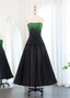 High-End Black And Green Color-Block A-Line Strapless Sequin Satin Long Prom Dress Evening Dress