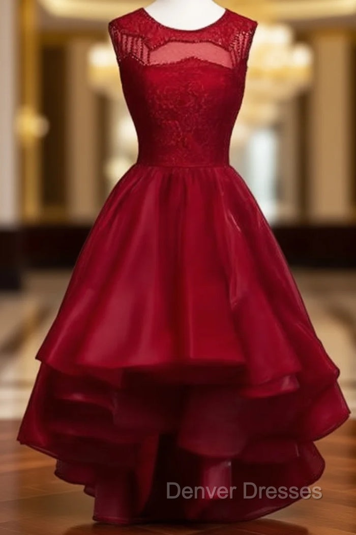 High-Low Burgundy Organza Homecoming Dress Beading Main image