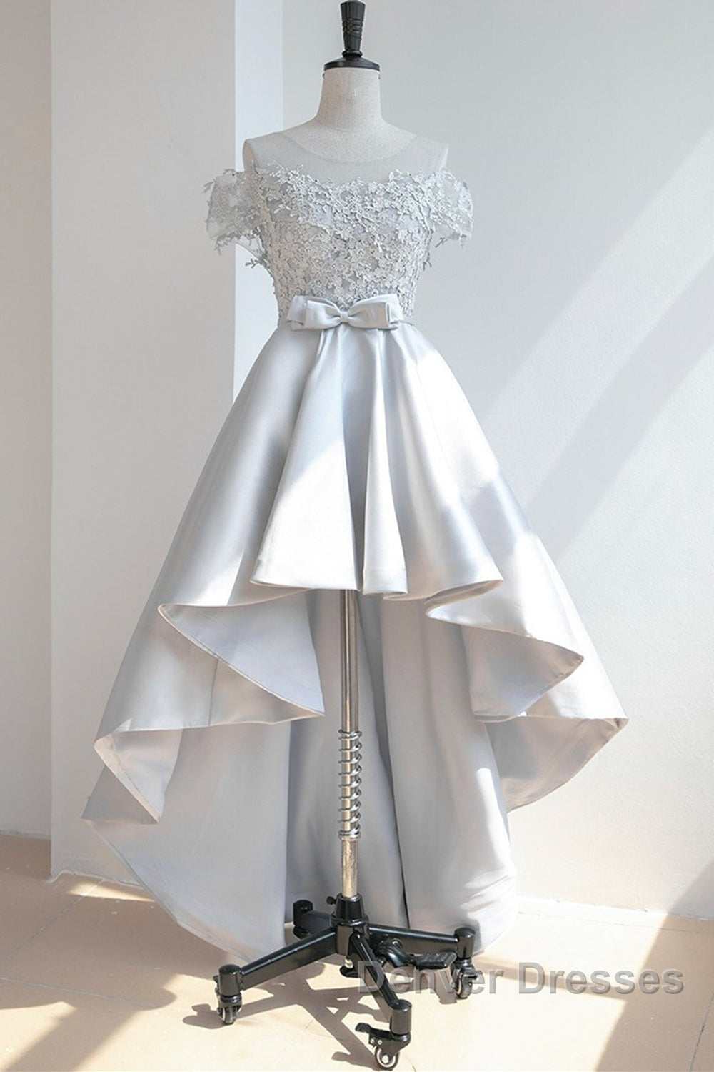 High Low Off Shoulder Gray Lace Prom Dress, Off the Shoulder Gray Homecoming Dress, Gray Lace Formal Evening Dress Secondary image