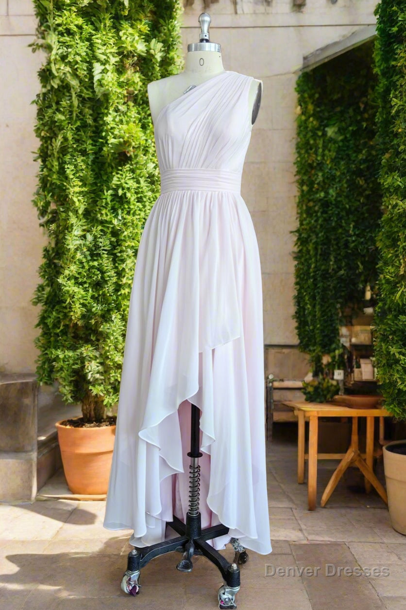 High Low One Shoulder Chiffon Bridesmaid Dress Main image