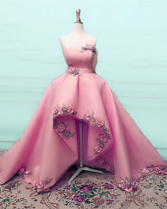 High Low Prom Dresses Organza Ruffles 3D Flowers Sweetheart Secondary image