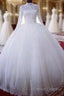 High Neck Ball Gown Muslim Wedding Dress Lace Applique Long Sleeves Bridal Wear