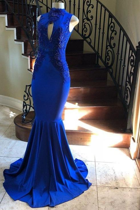High Neck Keyhole Appliques Sleeveless Mermaid Evening Dresses Secondary image