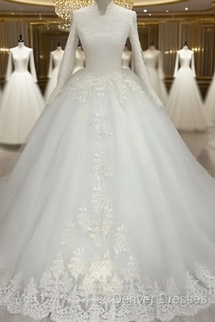 High Neck Lace Long Sleeves Muslim Wedding Dress For Women Vestido De Noiva Main image