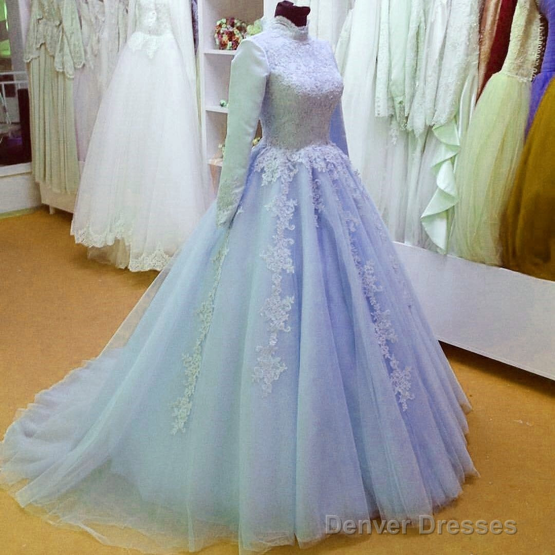 High Neck Long Sleeves Muslim Arabic Wedding Dresses  Vintage