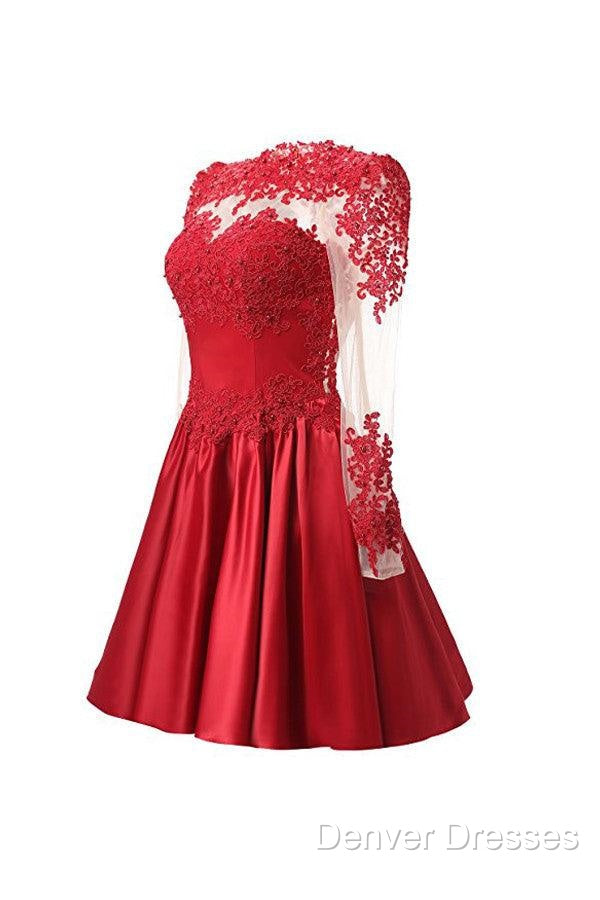 High Neck Long Sleeves With Applique Red Homecoming Dress Secondary image