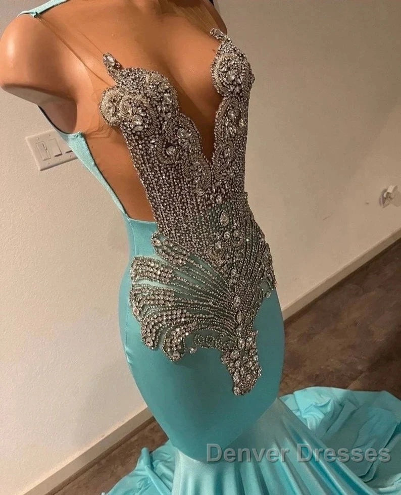 High Neck Mermaid Mint Green Satin Prom Dress