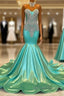 High Neck Mermaid Mint Green Satin Prom Dress