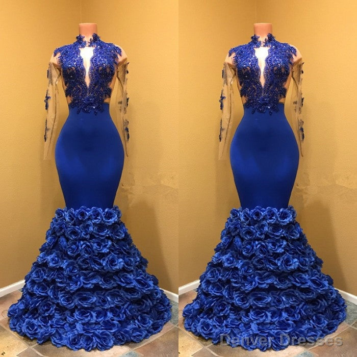 High Neck Mermaid Prom Dress, Flowers Prom Party Gowns Secondary image